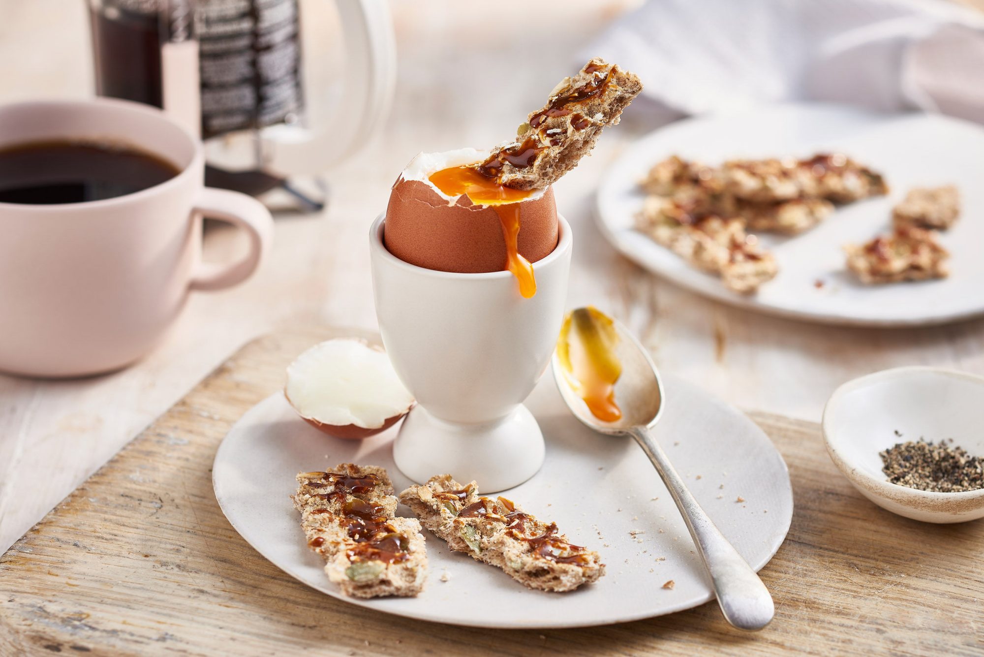 Dippy egg with Ryvita styled food photo
